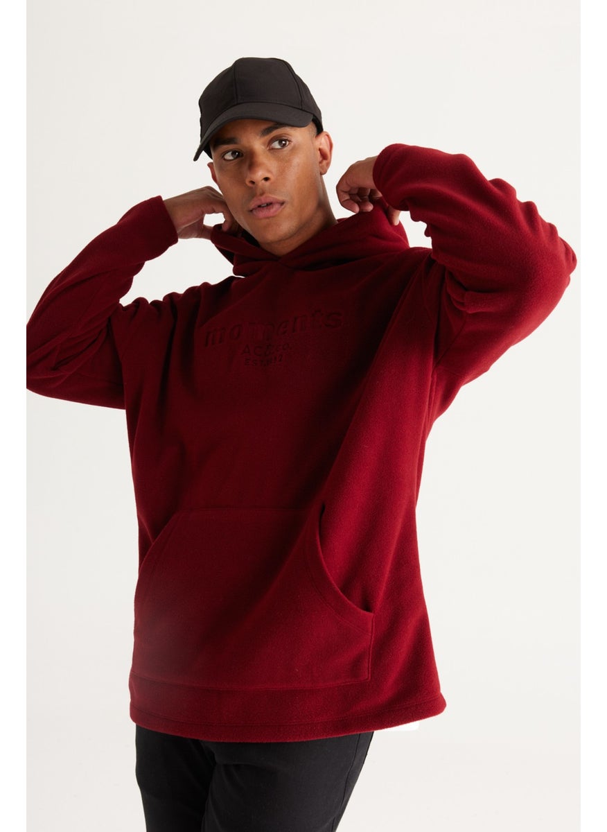 AC&Co / Altınyıldız Classics - Men's Claret Red Oversize Loose-Cut Hooded Fleece Sweatshirt - Image 1