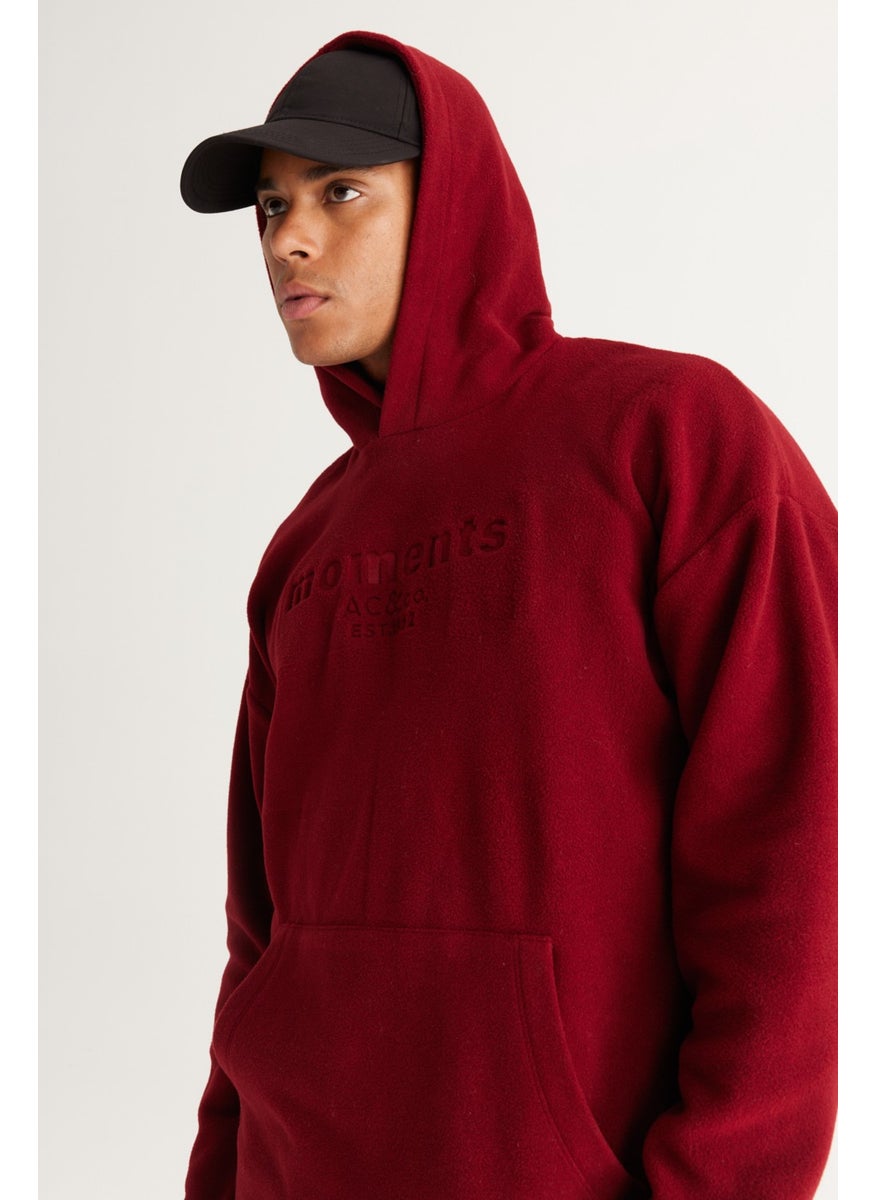 AC&Co / Altınyıldız Classics - Men's Claret Red Oversize Loose-Cut Hooded Fleece Sweatshirt - Image 1