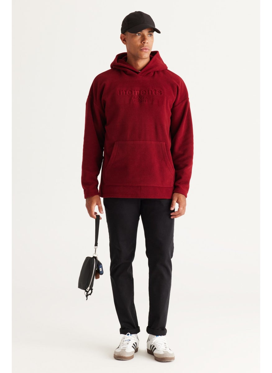 AC&Co / Altınyıldız Classics - Men's Claret Red Oversize Loose-Cut Hooded Fleece Sweatshirt - Image 1