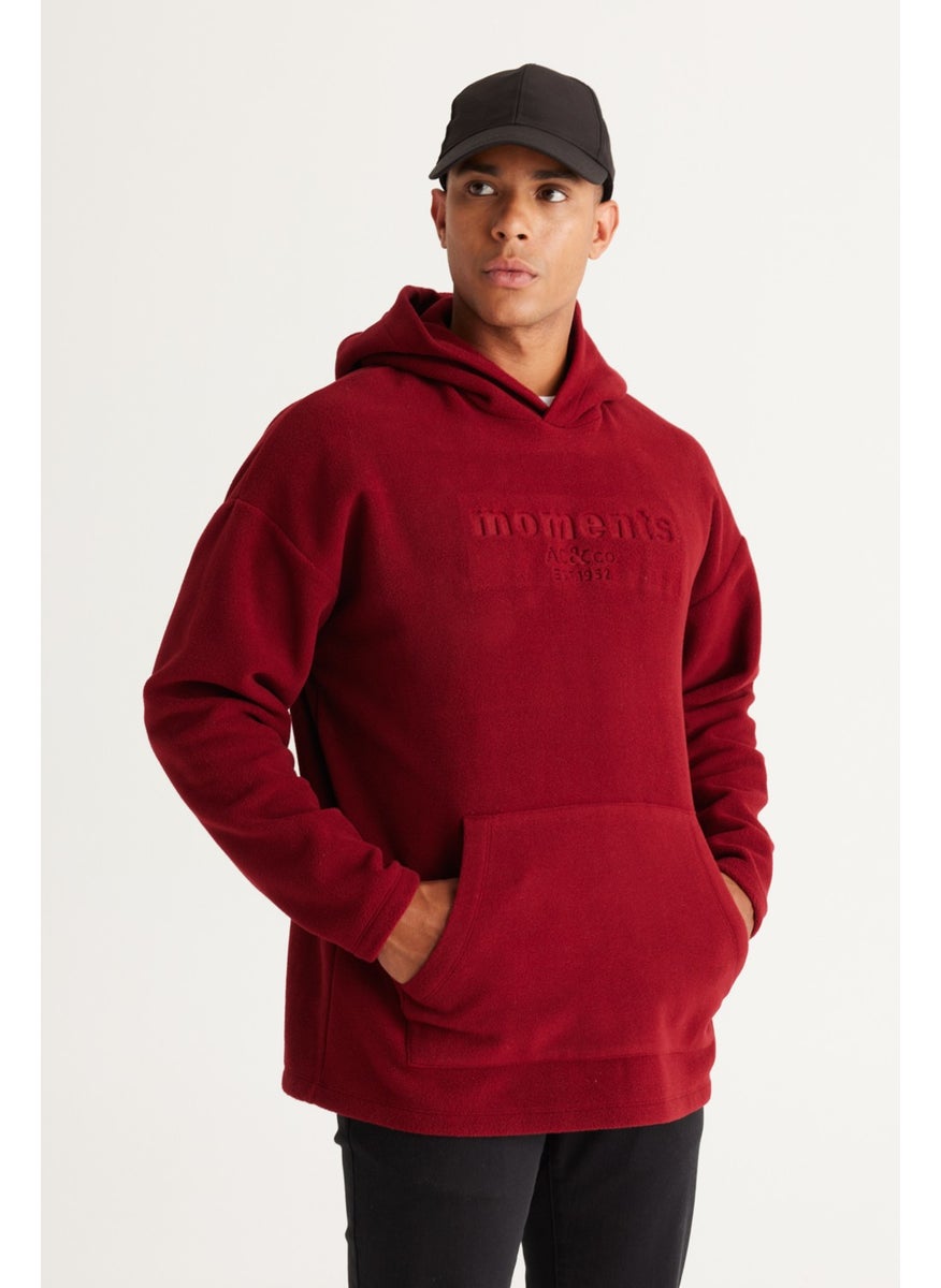AC&Co / Altınyıldız Classics - Men's Claret Red Oversize Loose-Cut Hooded Fleece Sweatshirt - Image 1