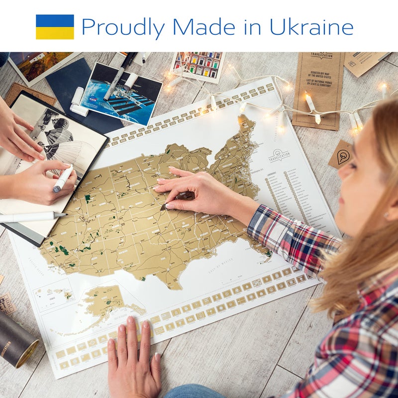 Travelization خريطة سفر قابلة للخدش للعالم والحدائق الوطنية في الولايات المتحدة 2 في 1 - ملصق كبير 24x17 ورق لاميني عالي الجودة - ملصقات حائط للعالم والولايات المتحدة مع أعلام، صفحات تلوين فنية وأداة خدش - هدية للمسافرين - Image 3