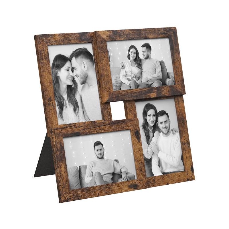 SONGMICS Collage Picture Frames 4 Frames for 4x6 Photos Collage Photo Frames for Wall Multi Frames Wall Decor Rustic Brown RPF025X01