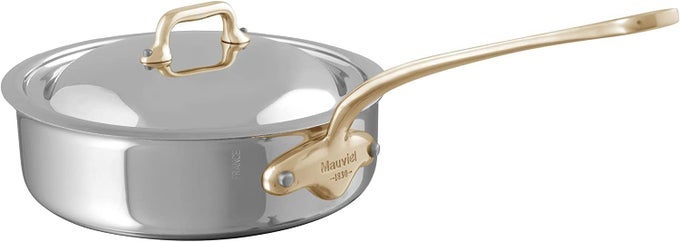 MCOOK B 5PLY POLISHED STAINLESS STEEL SAUTE PAN WITH LID BRASS HELPER HANDLE 62QT MADE IN FRANCE