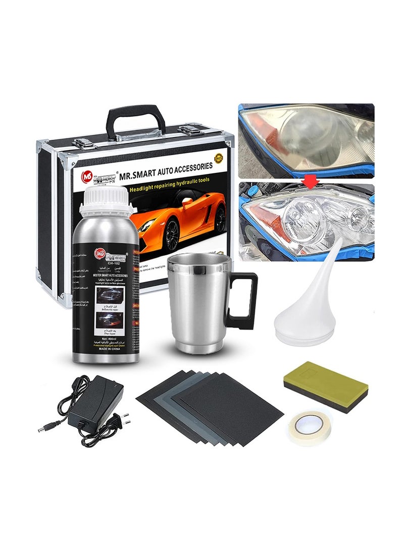MR.SMART Professional Headlight Restoration Kit 800ml – Advanced Headlight Lens Restoration System with Vapor Repair Cup, Polishing Solution & Sanding Block – Restores Yellow, Oxidized & Foggy Headlights – Long-Lasting Crystal Clear Finish – Easy DIY Car Headlight Repair Kit - Image 1