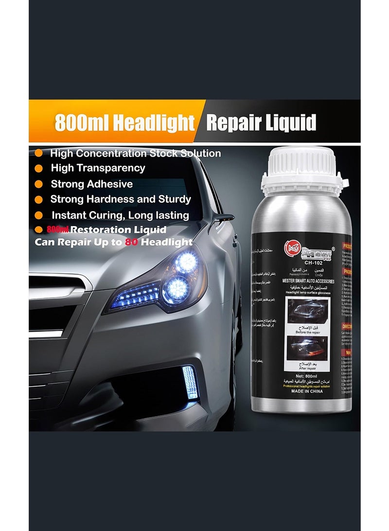 MR.SMART Professional Headlight Restoration Kit 800ml – Advanced Headlight Lens Restoration System with Vapor Repair Cup, Polishing Solution & Sanding Block – Restores Yellow, Oxidized & Foggy Headlights – Long-Lasting Crystal Clear Finish – Easy DIY Car Headlight Repair Kit - Image 4