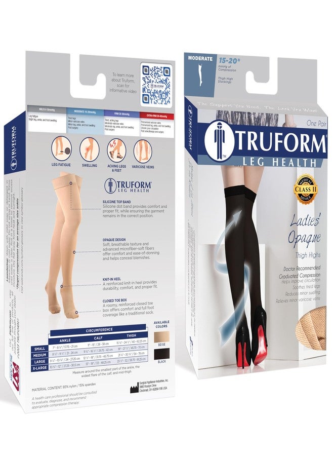 Truform Women's Compression Stockings, 15-20 mmHg, Thigh High Length, Closed Toe, Opaque, Black, Medium - Image 3
