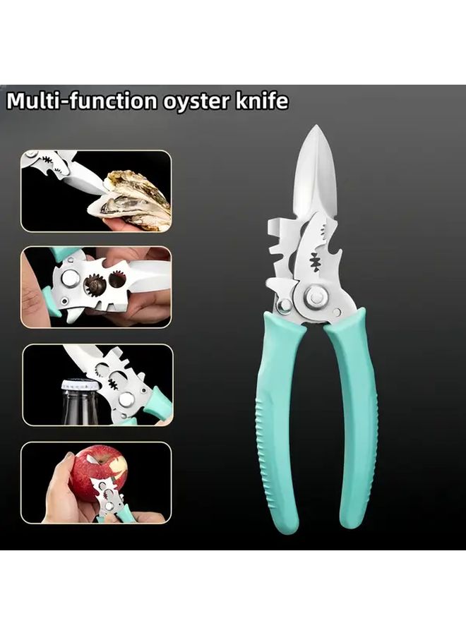 Light Blue Multi Functional Oyster Lobster Sheller Stainless Steel Ergonomic Kitchen Tool - Image 1