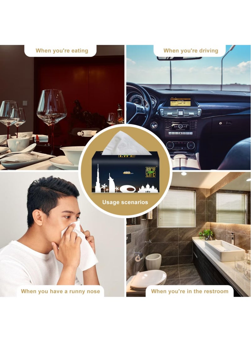 Rich Life - Facial Tissue - Premium Quality 4-Ply - 480 Sheets | 100 Value Packs | Soft, Durable & Moisture Proof | 100% Raw Wood Pulp - Ideal for Wet & Dry | Available in 5 to 100 Packs - Image 1