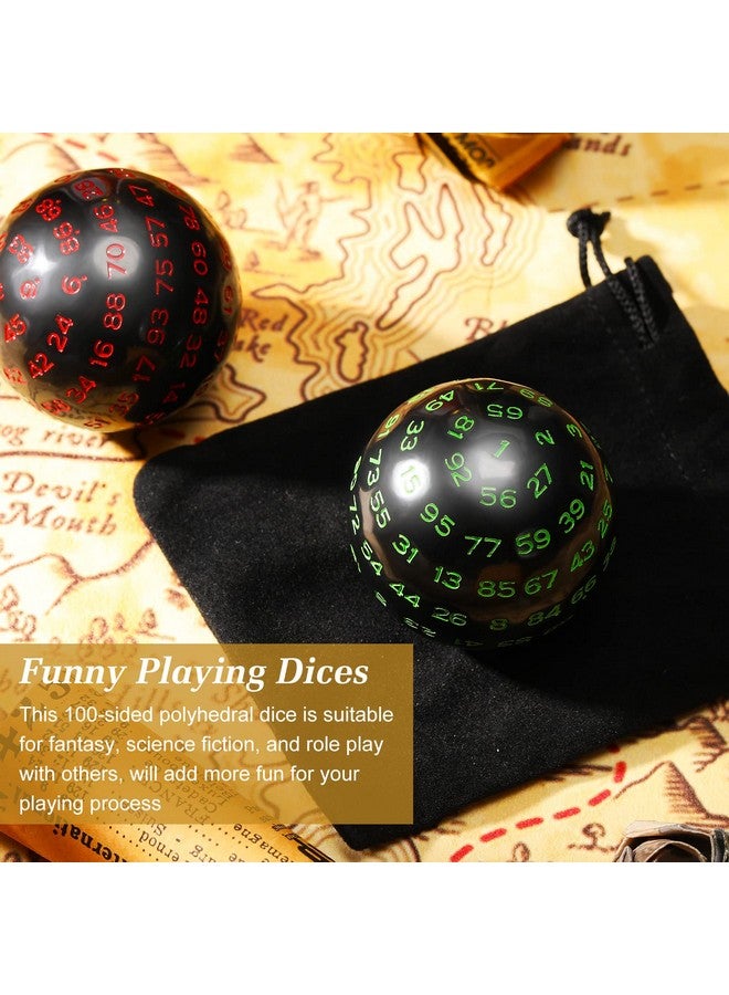 Sumind Sumind 100 Sided Polyhedral Dice Single D100 Game Dice 45 mm 100 Sided Cube with Black Pouch for Role Playing DND RPG MTG Table Games Party Supplies Family Party Favor(Black Base with Green Numbers)  - Image 4