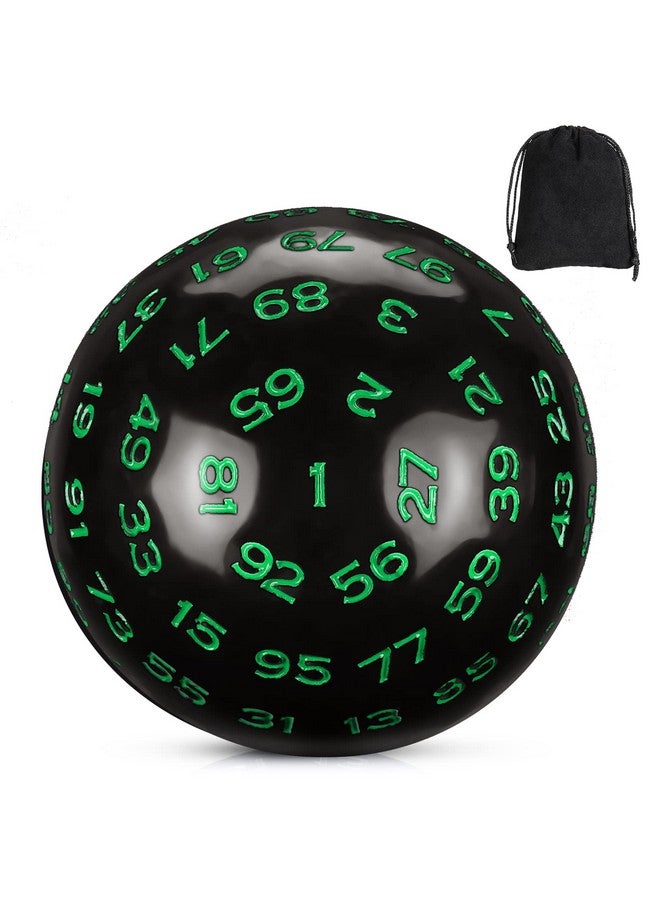 Sumind Sumind 100 Sided Polyhedral Dice Single D100 Game Dice 45 mm 100 Sided Cube with Black Pouch for Role Playing DND RPG MTG Table Games Party Supplies Family Party Favor(Black Base with Green Numbers)  - Image 1