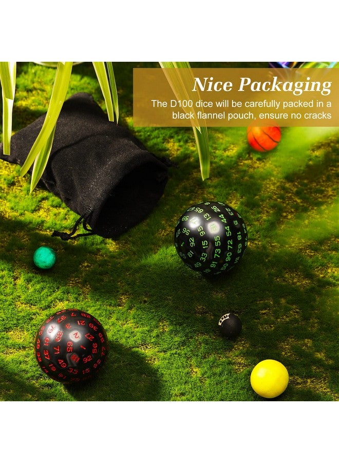 Sumind Sumind 100 Sided Polyhedral Dice Single D100 Game Dice 45 mm 100 Sided Cube with Black Pouch for Role Playing DND RPG MTG Table Games Party Supplies Family Party Favor(Black Base with Green Numbers)  - Image 3