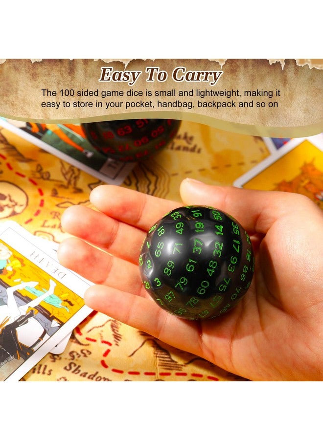 Sumind Sumind 100 Sided Polyhedral Dice Single D100 Game Dice 45 mm 100 Sided Cube with Black Pouch for Role Playing DND RPG MTG Table Games Party Supplies Family Party Favor(Black Base with Green Numbers)  - Image 5
