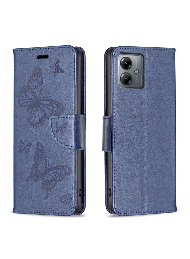 اس-توب جراب لهاتف موتورولا موتو جي 14 4G، مصنوع من الجلد، ومزين بنقشة فراشتين - Image 1