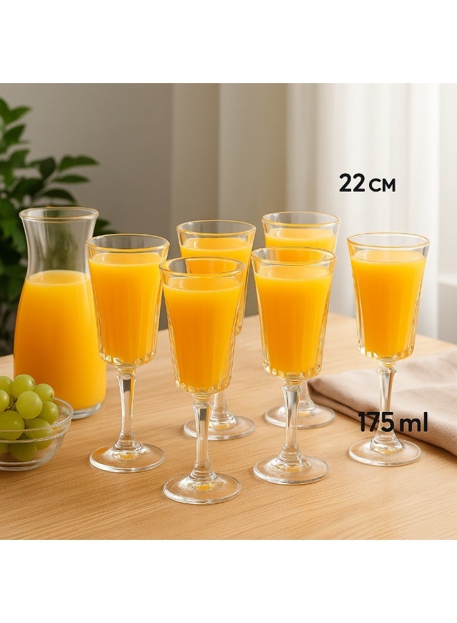 طقم كؤوس زجاجية فاخرة للمشروبات – 6 قطع بارتفاع 22 سم وسعة 175 مل - Image 1