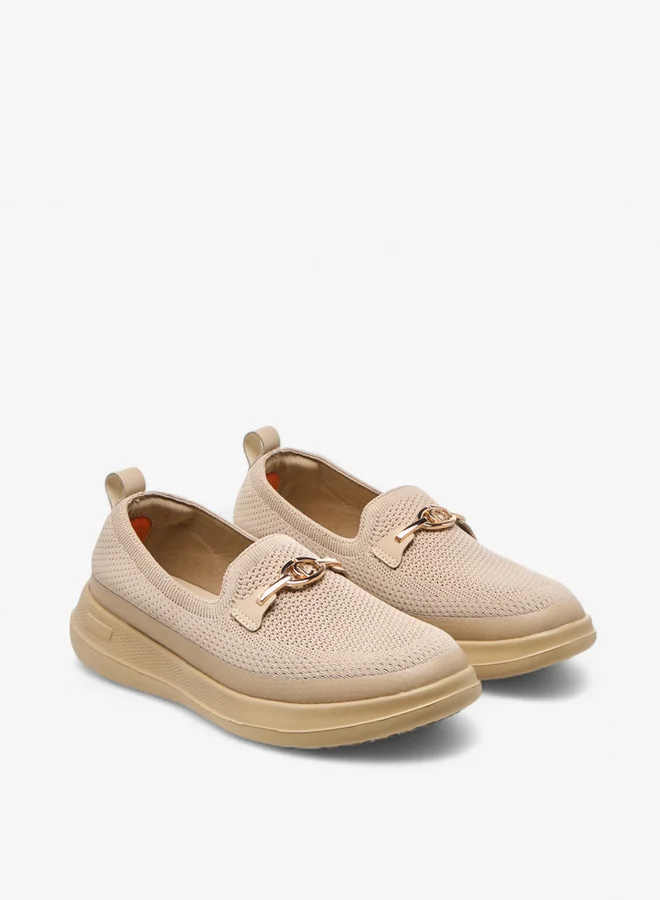 Le Confort Women's Metal Accent Flyknit Slip-On Loafers with Pull Tabs