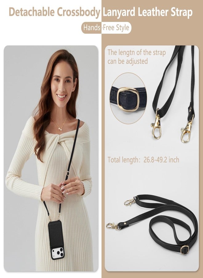 Keallce Case for Phone 6.3'', Detachable Crossbody Case Wallet with RFID Blocking Card Holder, Folio Leather Phone Cover with Lanyard Strap for Lady, Black - Image 4