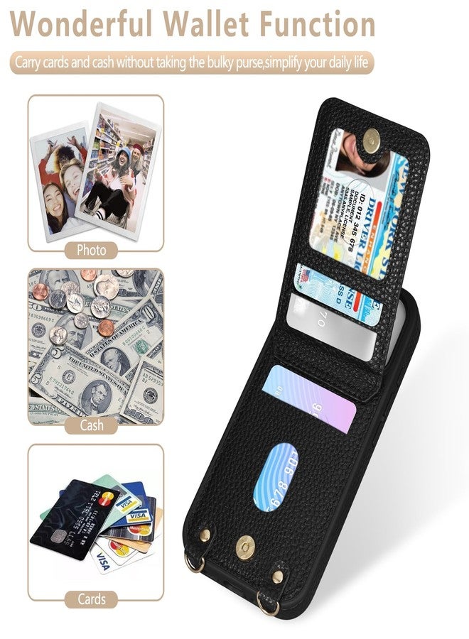 Keallce Case for Phone 6.3'', Detachable Crossbody Case Wallet with RFID Blocking Card Holder, Folio Leather Phone Cover with Lanyard Strap for Lady, Black - Image 2