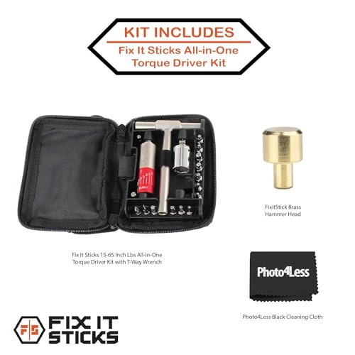 Fix It Sticks Tightening +/- 10% Accurate 15-65 inch-lbs All-In-One Torque Driver Tool Kit w/T-Way Wrench Bits Socket Adapters Bundle Brass Hammer Head Steel Insert Bit - Image 2