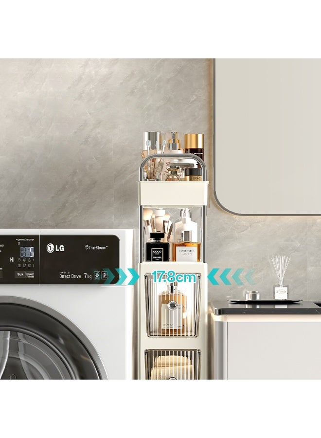 Noon East 4 Layers Clear Slim Bathroom Storage Cabinet with Visible Drawer, Movable Narrow Floor Cabinet for Small Space, Bathroom, Dresser Closet, 40 x 18 x 90 cm, Cream Frame - Image 3