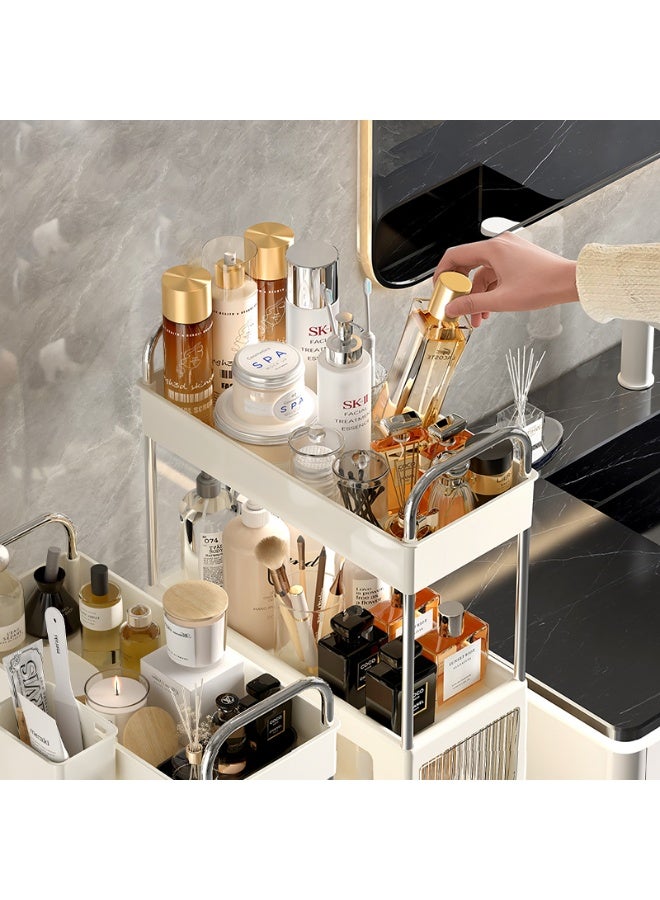 Noon East 4 Layers Clear Slim Bathroom Storage Cabinet with Visible Drawer, Movable Narrow Floor Cabinet for Small Space, Bathroom, Dresser Closet, 40 x 18 x 90 cm, Cream Frame - Image 5