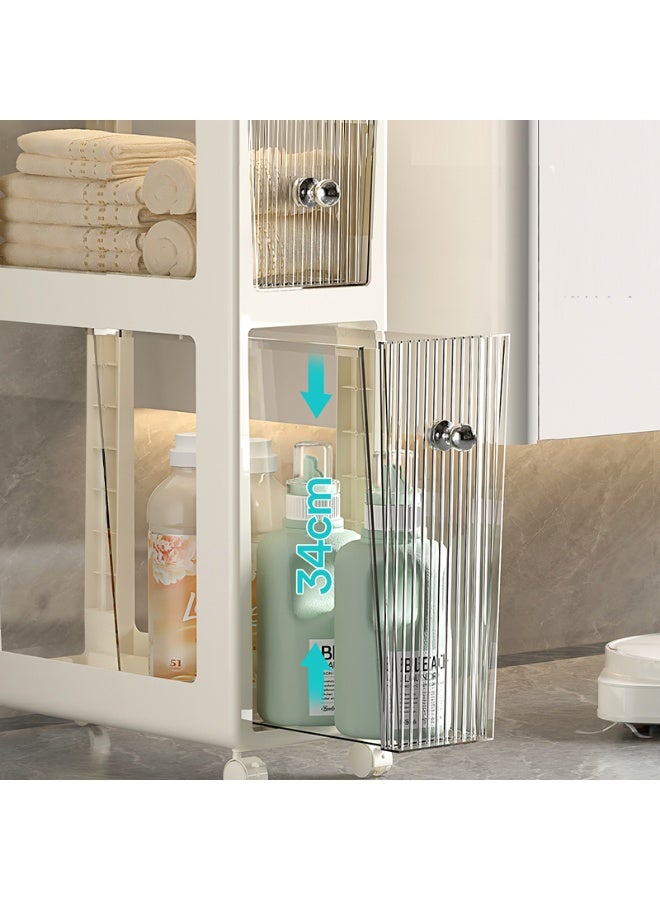 Noon East 4 Layers Clear Slim Bathroom Storage Cabinet with Visible Drawer, Movable Narrow Floor Cabinet for Small Space, Bathroom, Dresser Closet, 40 x 18 x 90 cm, Cream Frame - Image 4