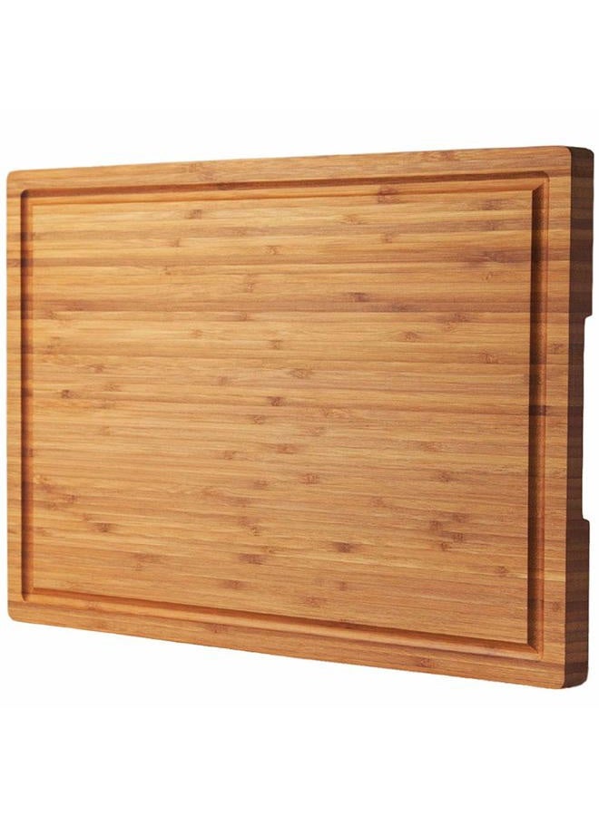 Allsum Bamboo Wood Cutting Board for Kitchen, 18" Large Cheese Charcuterie Chopping Block with Side Handles and Juice Grooves - Image 1