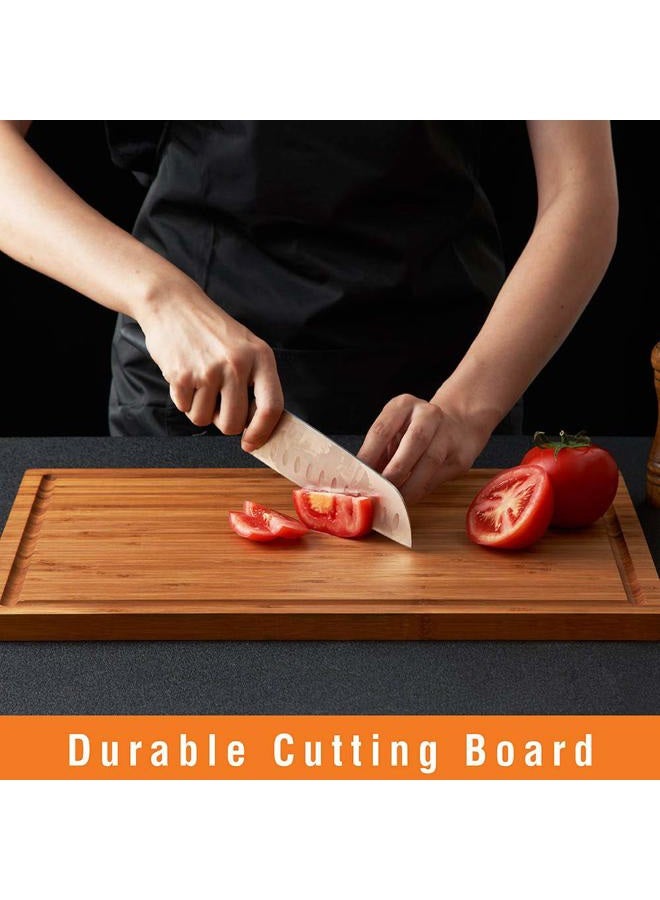 Allsum Bamboo Wood Cutting Board for Kitchen, 18" Large Cheese Charcuterie Chopping Block with Side Handles and Juice Grooves - Image 2