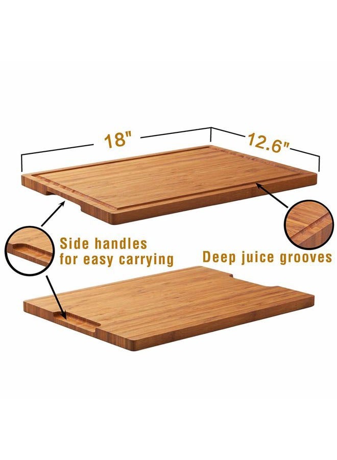 Allsum Bamboo Wood Cutting Board for Kitchen, 18" Large Cheese Charcuterie Chopping Block with Side Handles and Juice Grooves - Image 4