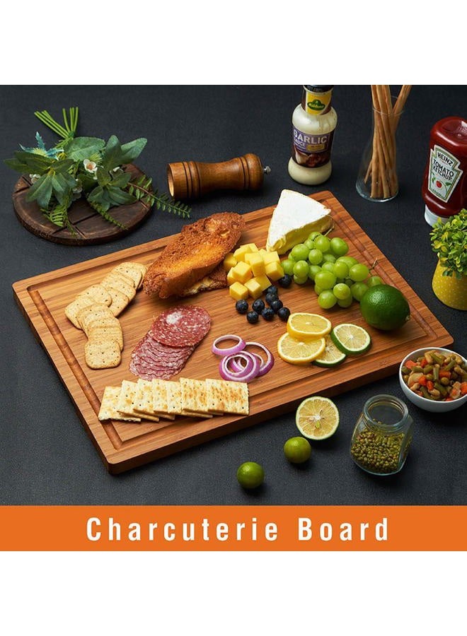 Allsum Bamboo Wood Cutting Board for Kitchen, 18" Large Cheese Charcuterie Chopping Block with Side Handles and Juice Grooves - Image 3