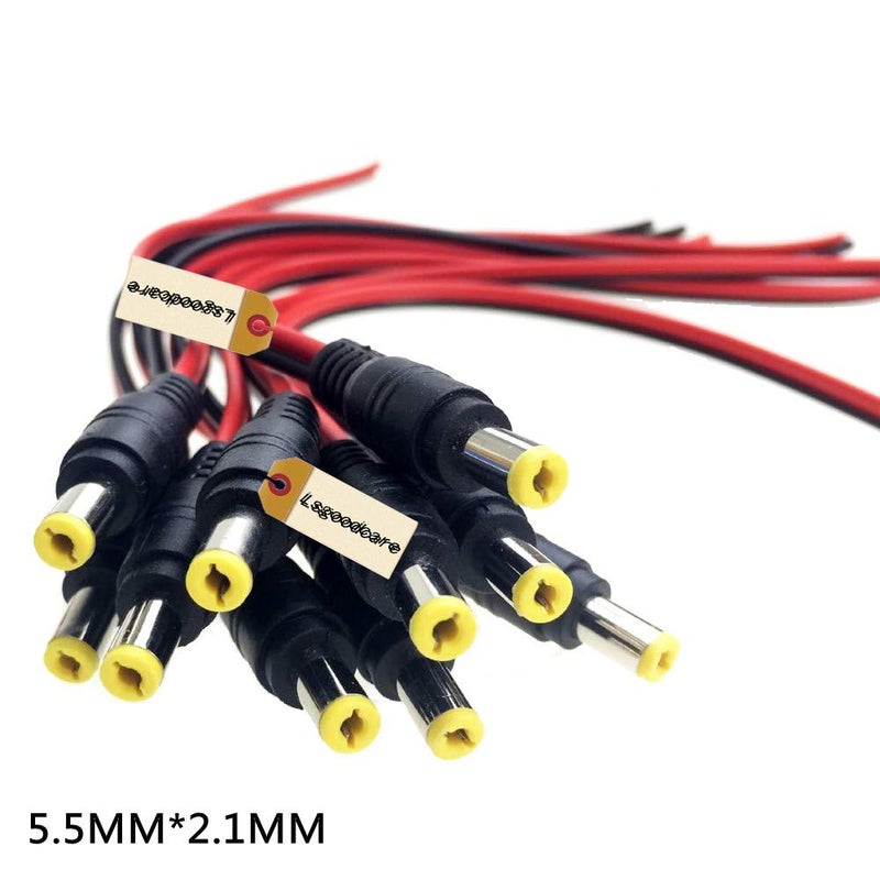Lsgoodcare 20Pcs 5.5 x 2.1 MM DC Power Jack Socket Dc099 30V Threaded Female Mount Connector Adapter with Cable & 5.5mm x 2.1mm 12V Pure Copper Male DC Power Pigtail Cable - Image 3