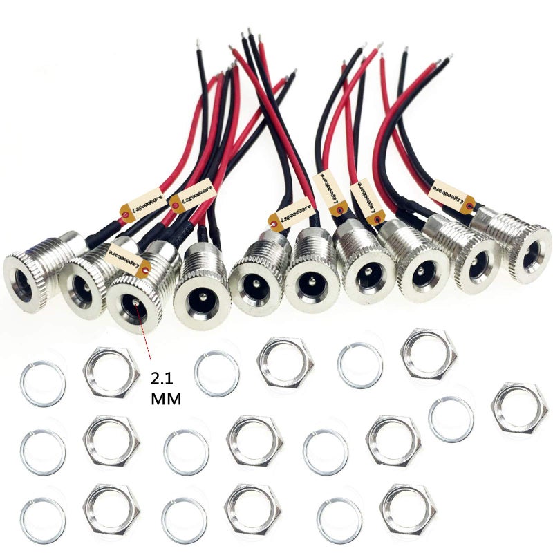 Lsgoodcare 20Pcs 5.5 x 2.1 MM DC Power Jack Socket Dc099 30V Threaded Female Mount Connector Adapter with Cable & 5.5mm x 2.1mm 12V Pure Copper Male DC Power Pigtail Cable - Image 2