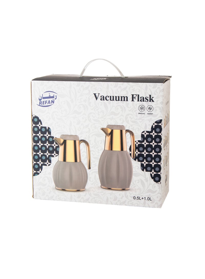 ريفان طقم ترامس للشاي والقهوة 2 قطعة اللون بيج ذهبي (0.5 ليتر + 1 ليتر ) - Image 4