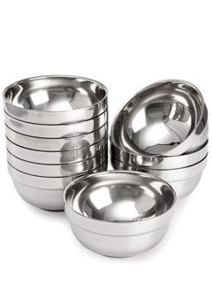 Set of 10 double wall stainless steel bowls 11.5cm 200ml