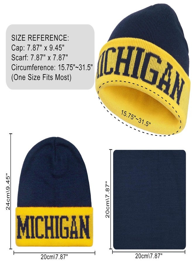 ZOARVEXD Michigan Beanies Football Winter Hat and Neck Gaiter Set for Men & Women Warm Beanie and Neck Warmer Combo Ideal for Winter Gift - Image 3