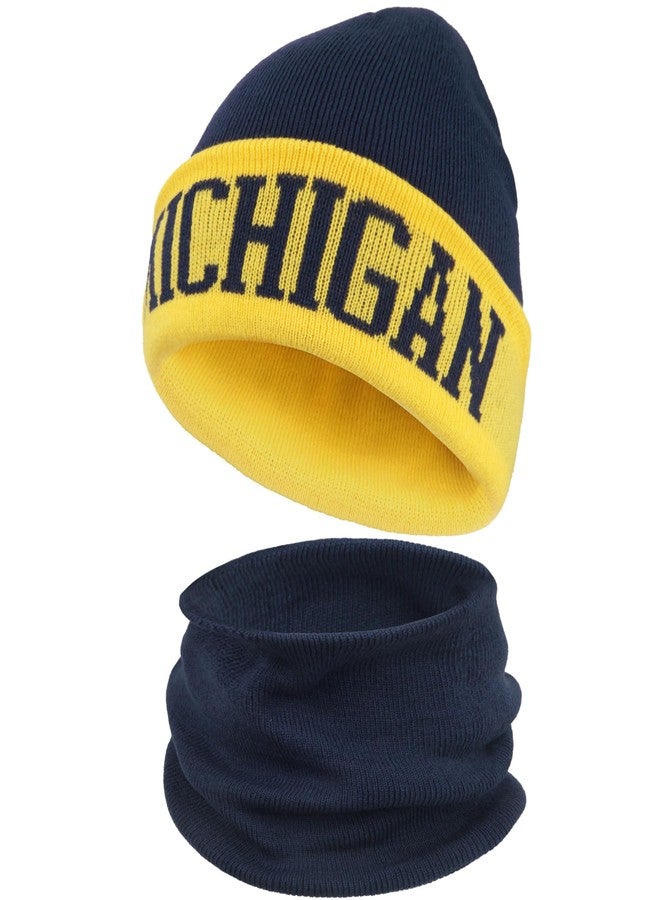 ZOARVEXD Michigan Beanies Football Winter Hat and Neck Gaiter Set for Men & Women Warm Beanie and Neck Warmer Combo Ideal for Winter Gift - Image 1