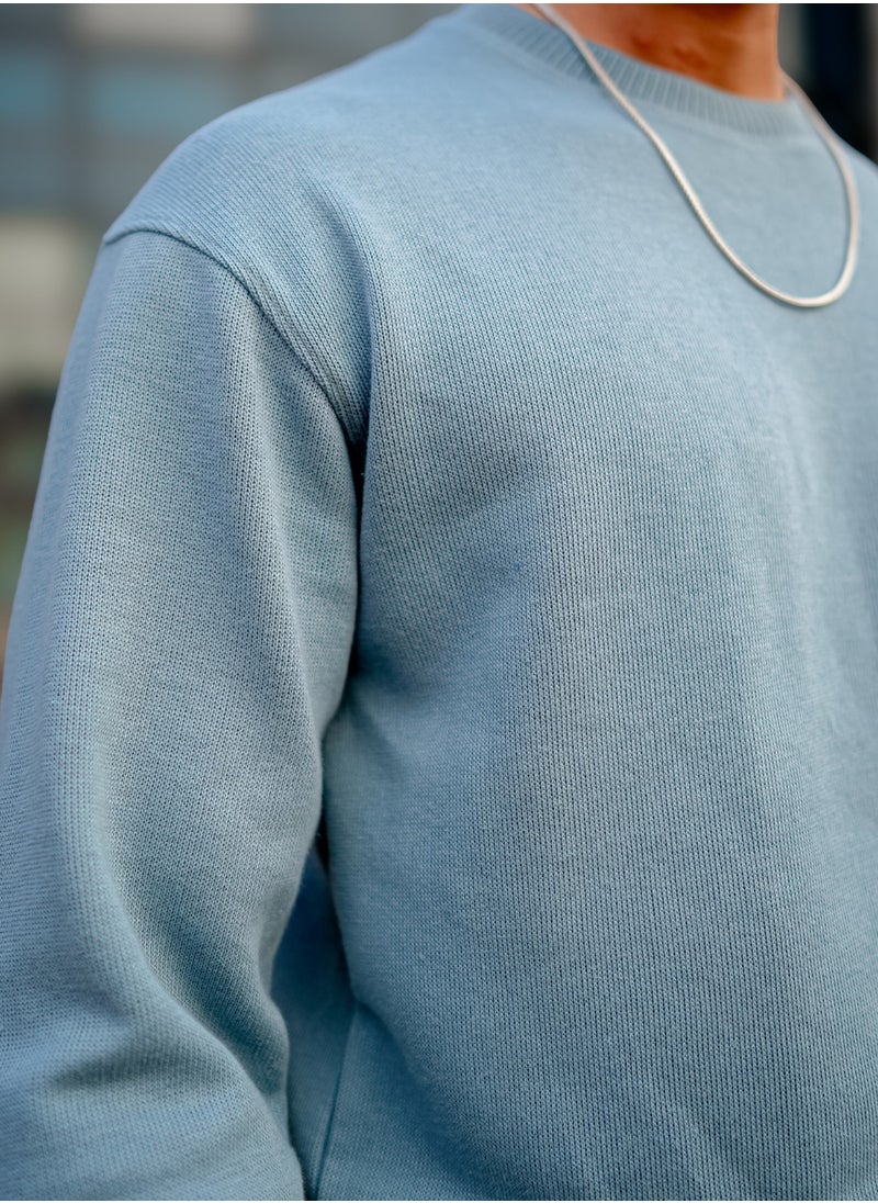 Maniac Maniac Men Solid Round Neck Full Sleeve Light Blue Coarse knit Sweatshirt  - Image 4