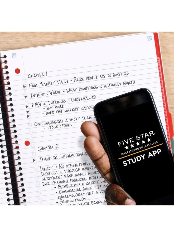 FIVE STAR Advance Spiral Notebook Plus Study App, 5 Subject, College Ruled Paper, 27.9 cm x 21.6 cm, 200 Sheets, With Spiral Guard and Movable Dividers, Fire Red, 1 Count (73146) - Image 3