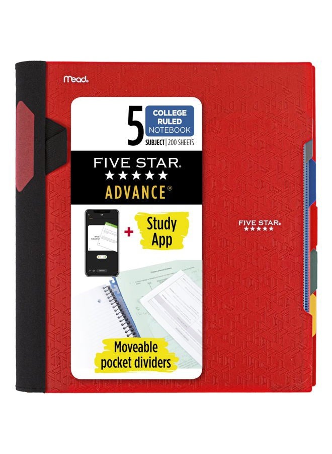 FIVE STAR Advance Spiral Notebook Plus Study App, 5 Subject, College Ruled Paper, 27.9 cm x 21.6 cm, 200 Sheets, With Spiral Guard and Movable Dividers, Fire Red, 1 Count (73146) - Image 1