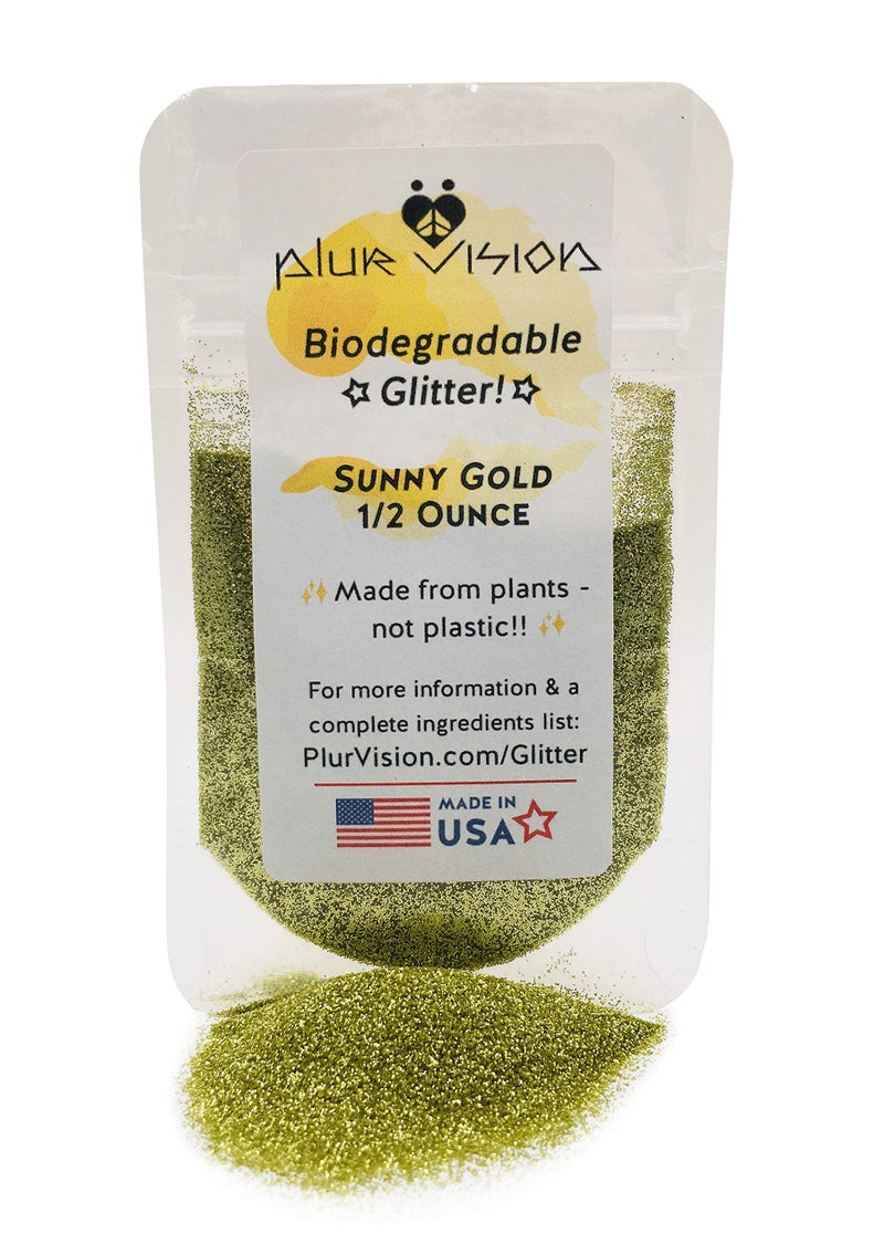Alternative Imagination Sunny Gold Biodegradable Glitter 1/2 Ounce - Made from Plant Cellulose, Earth Friendly. Perfect for Body, Cosmetics, Crafts, DIY Projects. Can be Mixed with Lotions, Gels, Oils, Face Paint - Image 1