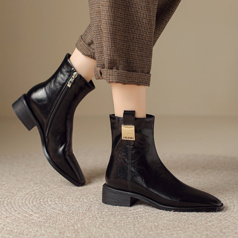French Retro Square Short Boots For 2024 Women'S Low Heel Slimming 32-43 Joker Low Boots For Women - Image 4