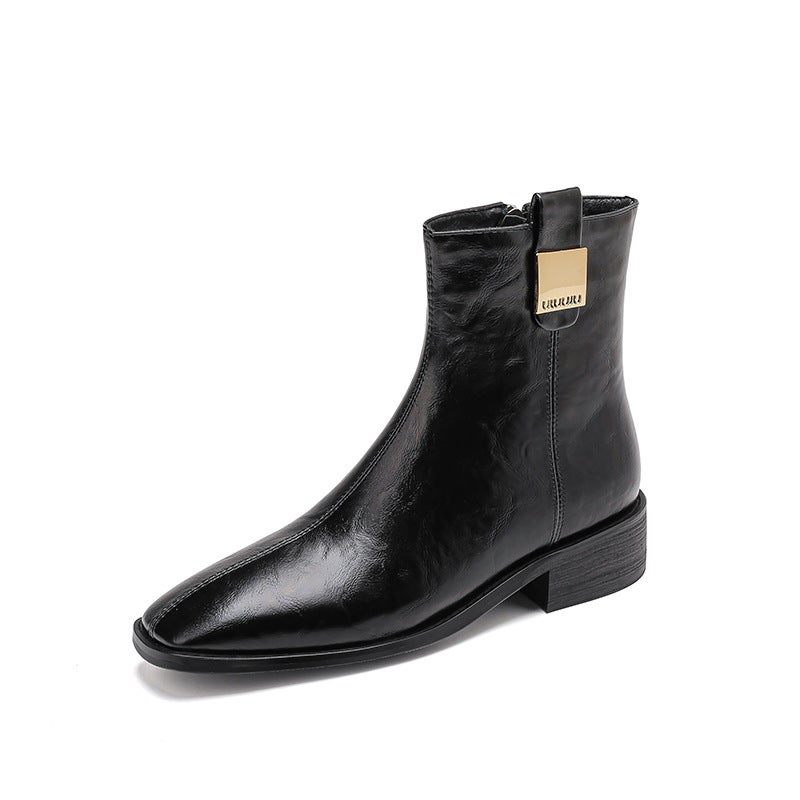 French Retro Square Short Boots For 2024 Women'S Low Heel Slimming 32-43 Joker Low Boots For Women - Image 1