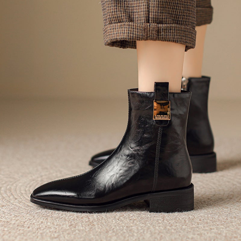 French Retro Square Short Boots For 2024 Women'S Low Heel Slimming 32-43 Joker Low Boots For Women - Image 2