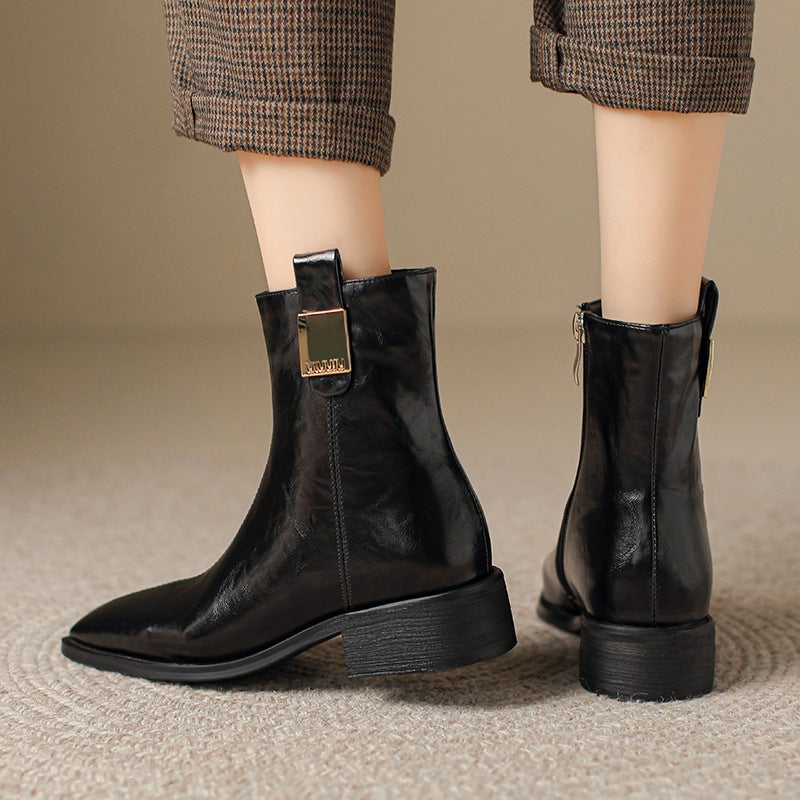 French Retro Square Short Boots For 2024 Women'S Low Heel Slimming 32-43 Joker Low Boots For Women - Image 3