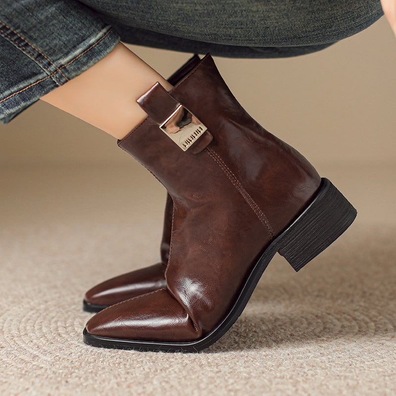 French Retro Square Short Boots For 2024 Women'S Low Heel Slimming 32-43 Joker Low Boots For Women - Image 5