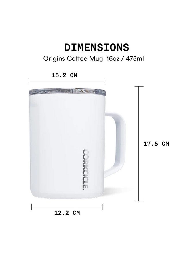 كوركسيكل كوب قهوة للسفر من كوركسيكل أوريجينز - كوب معزول ثلاثيًا من الفولاذ المقاوم للصدأ بمقبض للشاي والشوكولاتة الساخنة والقهوة والمزيد - مقاوم للانسكاب وقابل لإعادة الاستخدام وآمن للغسل في غسالة الأطباق - أبيض لامع، 475 مل/16 أونصة - Image 3