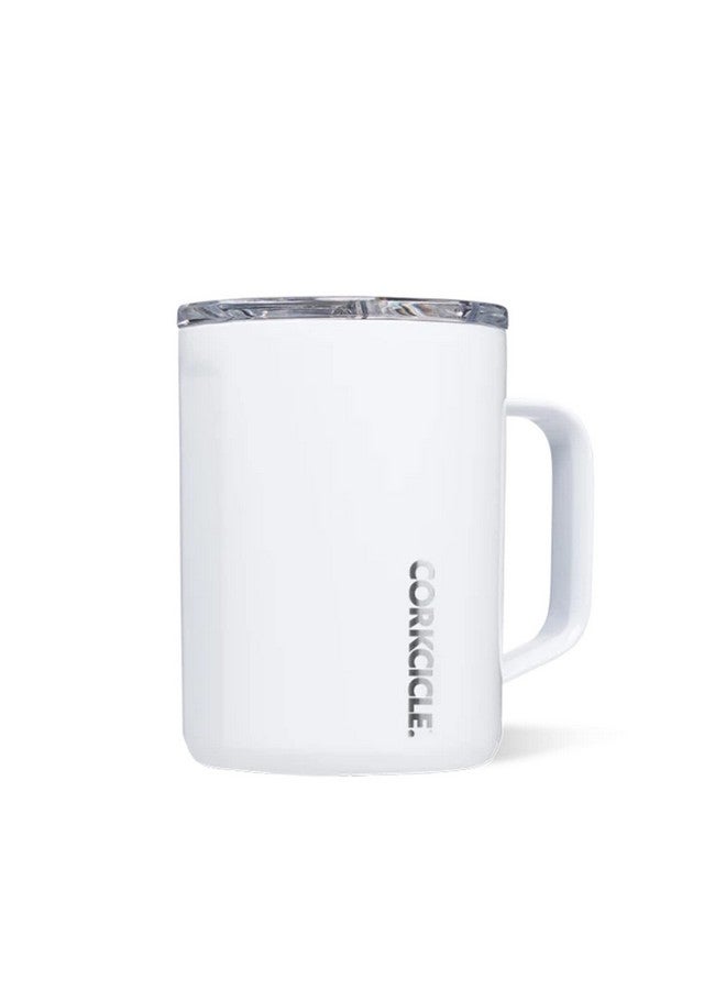 كوركسيكل كوب قهوة للسفر من كوركسيكل أوريجينز - كوب معزول ثلاثيًا من الفولاذ المقاوم للصدأ بمقبض للشاي والشوكولاتة الساخنة والقهوة والمزيد - مقاوم للانسكاب وقابل لإعادة الاستخدام وآمن للغسل في غسالة الأطباق - أبيض لامع، 475 مل/16 أونصة - Image 1