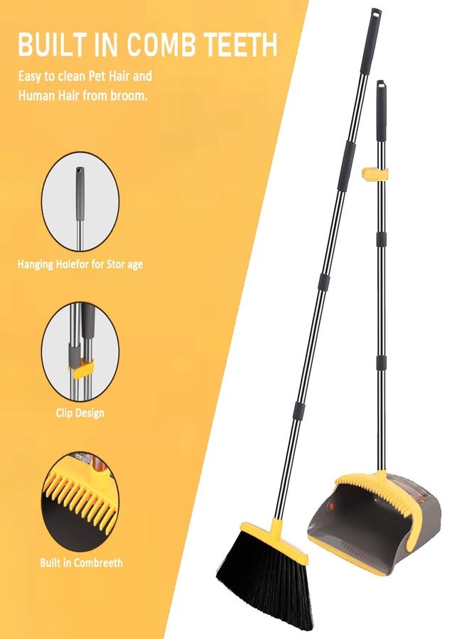 DJDTDTY 2-Pack is More economical,Brooms with Dustpan Combo Set， with 52" Long Handle, Dustpan Teeth with self-Cleaning Function, Indoor and Outdoor Sweeping, Perfect for Home Office (Large/Yellow/ 2-Pack) - Image 3