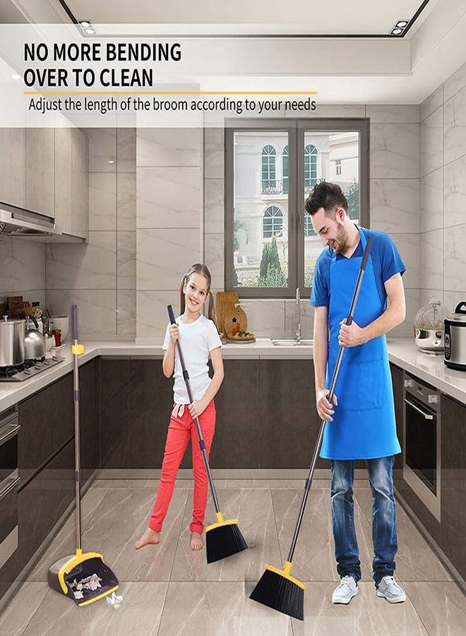 DJDTDTY 2-Pack is More economical,Brooms with Dustpan Combo Set， with 52" Long Handle, Dustpan Teeth with self-Cleaning Function, Indoor and Outdoor Sweeping, Perfect for Home Office (Large/Yellow/ 2-Pack) - Image 5