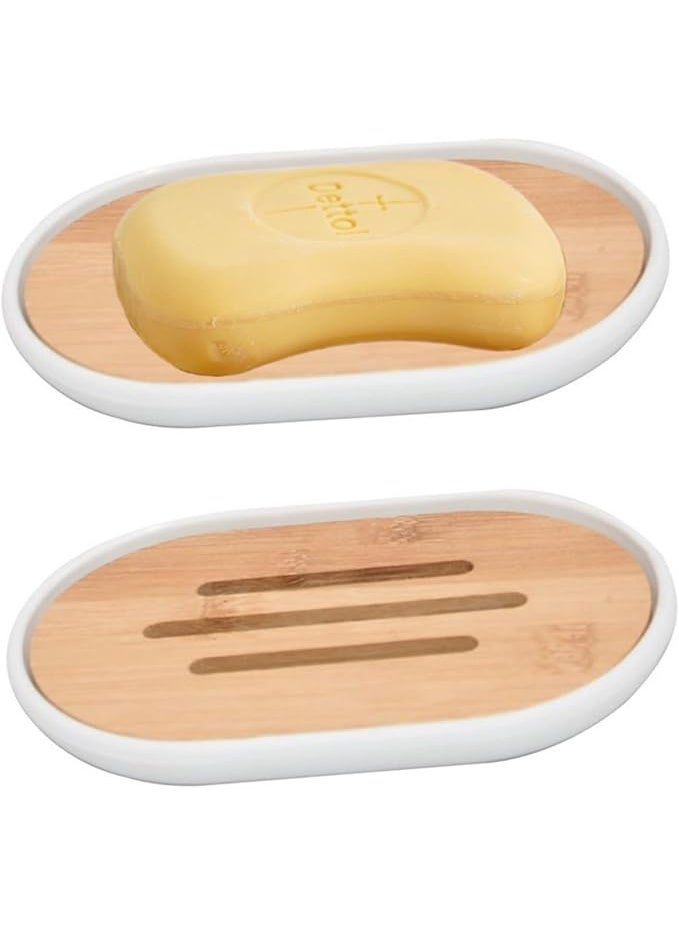 Bamboo Soap Holder 2 Pack, Soap Dishes for Bar Soap, Drainage Soap Holder for Shower Bathroom Kitchen Sink, Eco-Friendly Wooden Soap Dish Soap Saver with Draining Stand Bathroom Accessories (White) - Image 1
