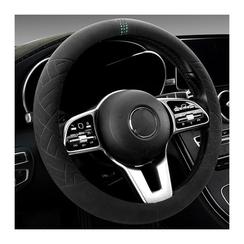 Bittwee Car Suede Steering Wheel Cover NonSlip Protector for Auto Steering Wheel with Grid of The Correction Marker Breathable Universal Automotive Accessories Fitting 14515 inch
